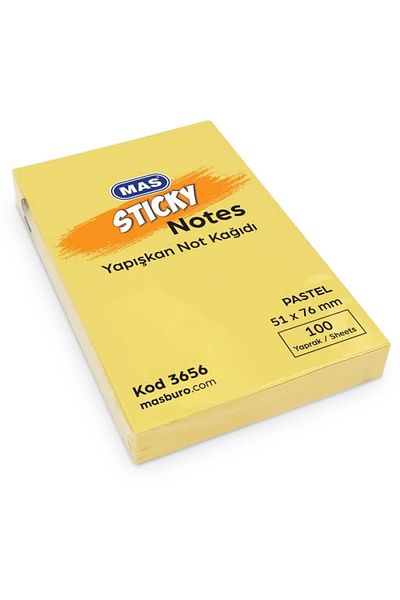 Mas Pastel Yellow Note Paper - Adhesive, 100 Pages, 51x76, 12 Pack 3656