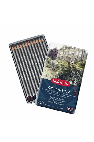 Derwent GRAPHITINT DRY-WATERY PAINT COLORED PEN SET 12 PIECES TIN