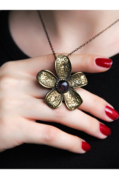 esha قلادة نسائية أصلية بسلسلة 45 سم منقوشة بزهرة الجمشت - euk25amt