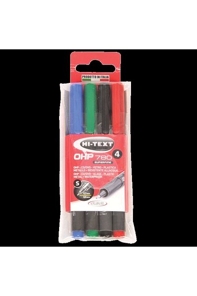 Hi-Text Acetate Pen - Permanent S Series, 4 Colors, 780s4pvc