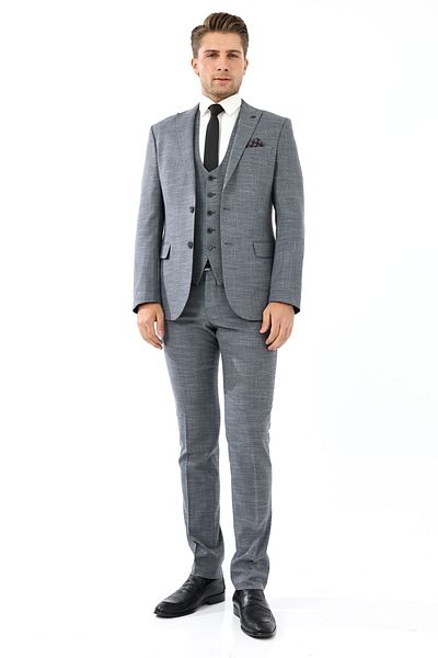 Presto بدلة رجالية Slimfit باللون الرمادي 6 Drop - مع سترة 786-070