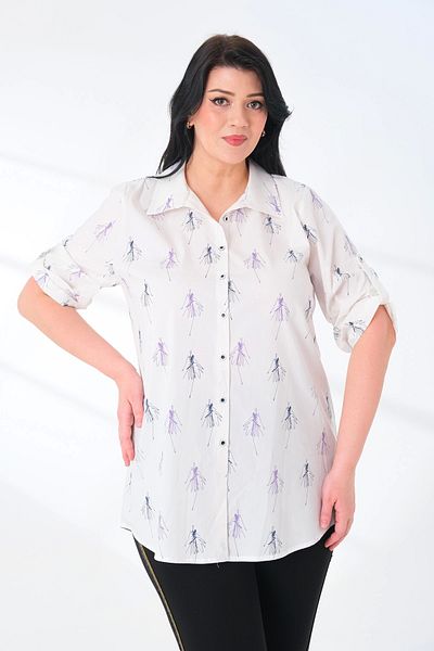 Lady Majestic Cămașă Plus Size, Bumbac Lycra, Popelin, Cu Motive