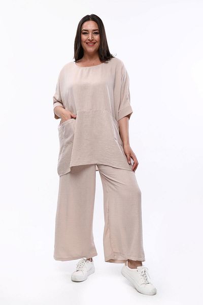Ebsumu Γυναικεία Plus Size Extra Comfortable Fit Λινό Μπεζ Μπλούζα