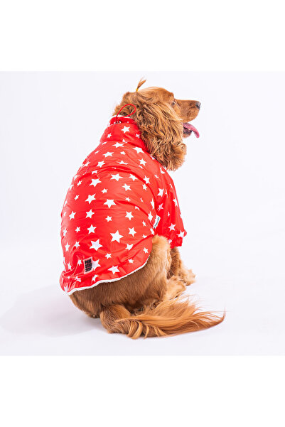 Pawstar Kırmızı Stars Köpek Montu Köpek Yağmurluk Köpek Kıyafeti Köpek Elbisesi