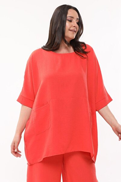 Ebsumu Red Linen Blouse - Plus Size, Comfortable Fit