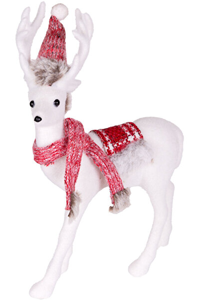Herdekora Новорічна прикраса Олень у різдвяному капелюсі Червоно-біла 23x32 см.