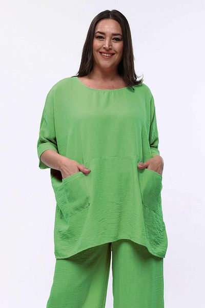 Ebsumu Λινό Πράσινη Μπλούζα Plus Size - Εξαιρετικά άνετη εφαρμογή