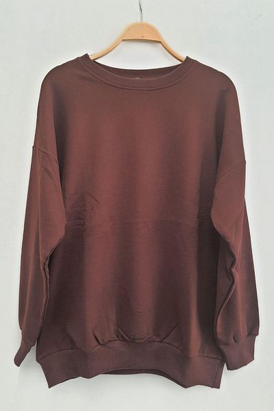 Ebsumu Γυναικείο φούτερ Plus Size Basic Raster καφέ φούτερ
