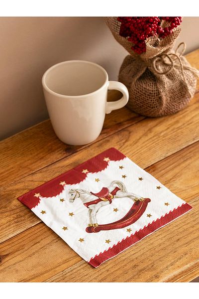 merni Red Carousel Color Printed Paper Napkin 10 Pieces