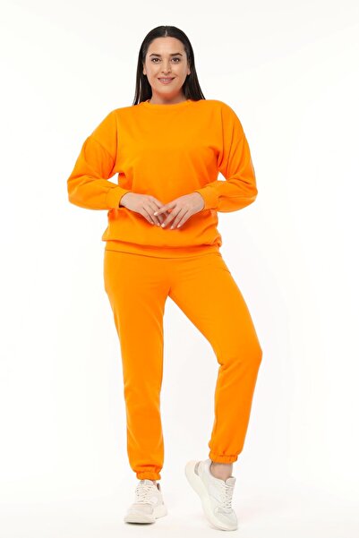 Ebsumu Orange Basic Raised Sweatshirt - Women's Plus Size