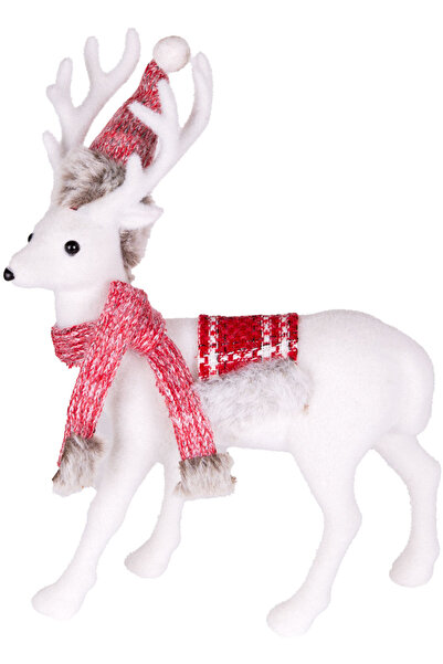 Herdekora Новорічна прикраса Олень у різдвяному капелюсі Червоно-біла 23x32 см.