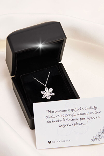 Elika Silver 925 Ayar Gümüş Işıklı Kutuda Işıltılı Herbaryum Çiçek Model, Lot...