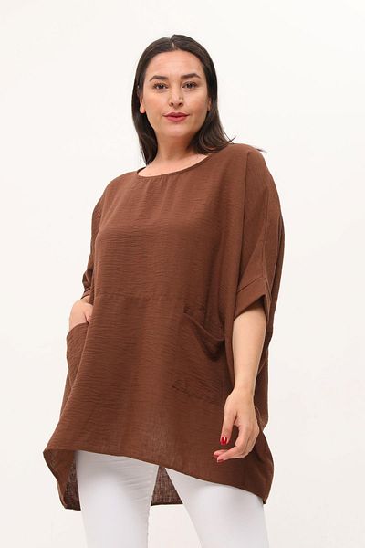 Ebsumu Καφέ λινό μπλούζα - Extra Comfortable Plus Size Fit