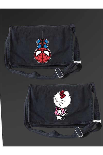 DEEFWEAR Hello Kitty And Spider Printed Jeans Messenger Geantă/Școală Geantă pentru computer