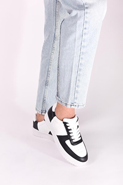 rekorsport Air Force V2 Hakki Deri Kadın Günlük Spor Ayakkabı RS-8003Siyah-Byz