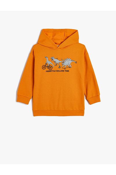 Koton Hooded Dinosaur Printed Long Sleeve Raster Sweatshirt