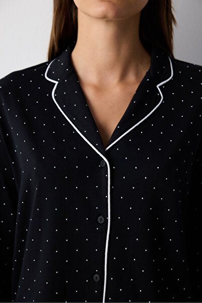 Penti Cotton White Dotted Shirt Pants Pajama Set