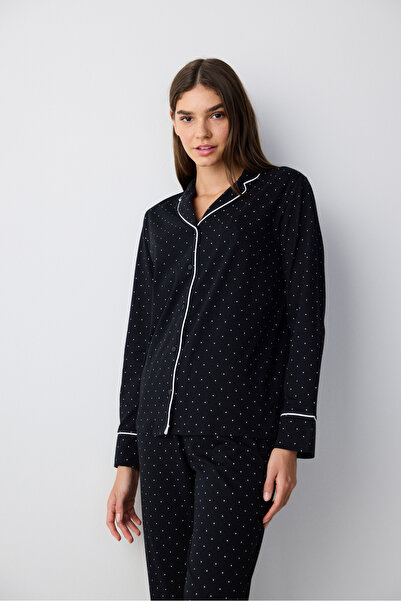 Penti Cotton White Dotted Shirt Pants Pajama Set