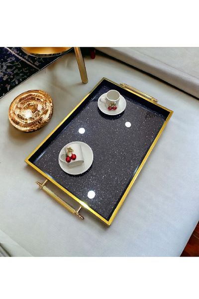 VENON Home Glitter Stone Tray, Silvery Luxury Tea Tray, Presentation Tray Glitter Tray