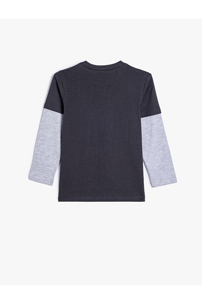 Koton Crew Neck Cotton T-Shirt - Long Sleeve and Tiger Print