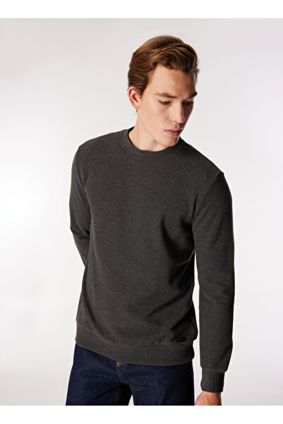 JEEP Antrasit Erkek Bisiklet Relaxed Düz Sweatshirt C4WM-SWT4280 Beden: M