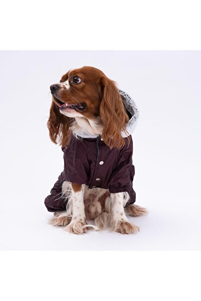 Pettrend Kahverengi Kürklü Tulum Yağmurluk Küçük Irk Yağmurluk Köpek Kıyafeti Köpek Yağmurluğu