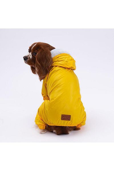 Pettrend Yellow Fur Jumpsuit Raincoat Small Breed Raincoat Dog Apparel Dog Raincoat