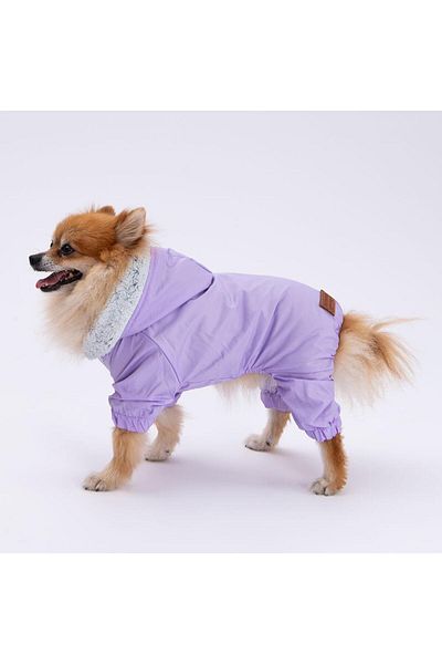 Pettrend Lilac Furry Jumpsuit Raincoat Small Breed Raincoat Dog Apparel Dog Raincoat