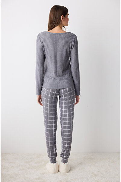 Penti Cozy Time Gri Çok Renkli Pantolon Pijama Takımı