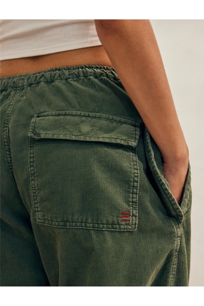 september island Corduroy Oversize Trousers - Khaki Color, Elastic Waist and Legs