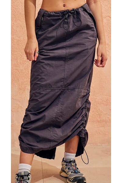 september island Long Cargo Skirt - Charcoal Gray, Parachute Fabric