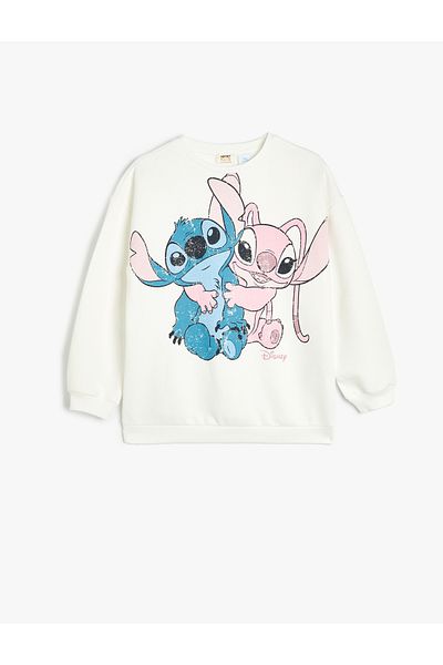 Koton Stitch licencovaná mikina s dlouhým rukávem a zvýšeným růstem - Crew Neck