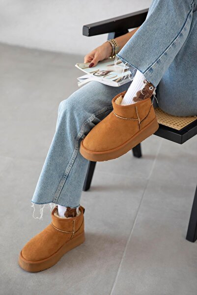 STRASWANS Tommo Kadın İçi Tüylü Kalın Taban Süet Yarım Bot Taba