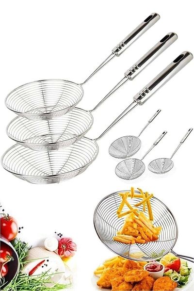 Rosemor Steel Colander Potato Vegetable Oil Frying Strainer Luxury Serving Set Kitchen Wire Ladle Frying