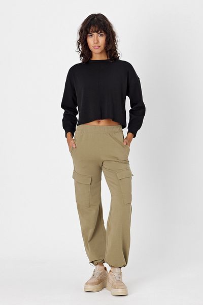 Comm-Ci Uzziel Green Cargo Pocket Elastic Relaxed Cut Knitted Trousers