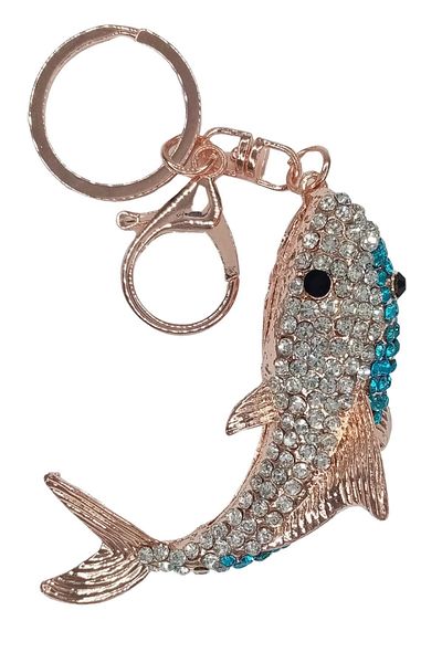 Dünyadan Hediyeler Blue Shark Keychain with Crystal Stones No.2
