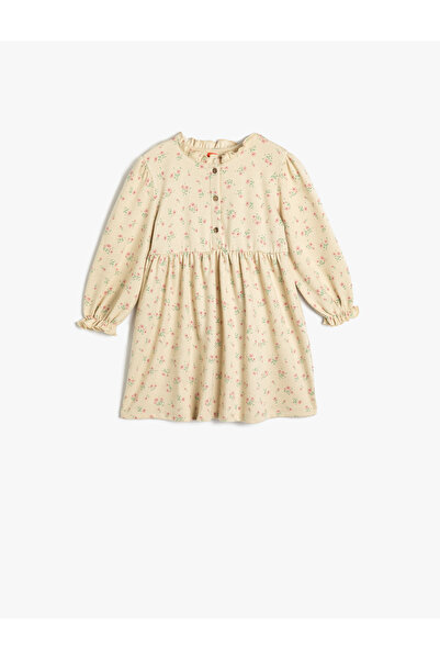 Koton Рокля с флорален принт с преобладаваща яка с дълъг ръкав