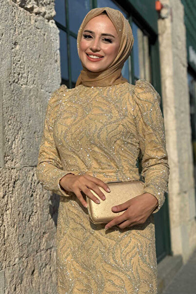 Bym Fashion Βραδινό φόρεμα με μοτίβο από τούλι ασημί - 1140 Gold