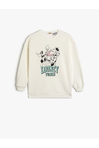 Koton Looney Tunes Printed Long Sleeve Sweatshirt - Crew Neck Raised Licensed