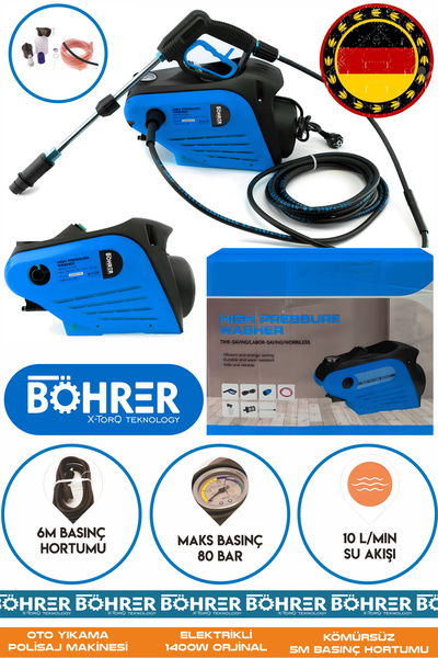 BÖHRER ALMAN YENİ NESİL MOTOR MAVİ YÜKSEK BASINÇLI KOLAY TAŞIMA OTO ARAÇ ARAB...