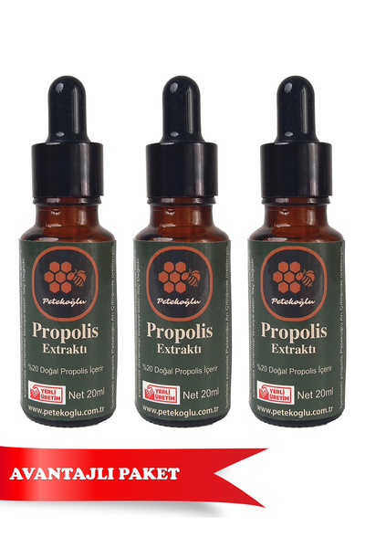 Petekoğlu 3 Adet Ham Propolis Damla Birlikte %20 Doğal Propolis Ekstrakt Içeir (20ML)