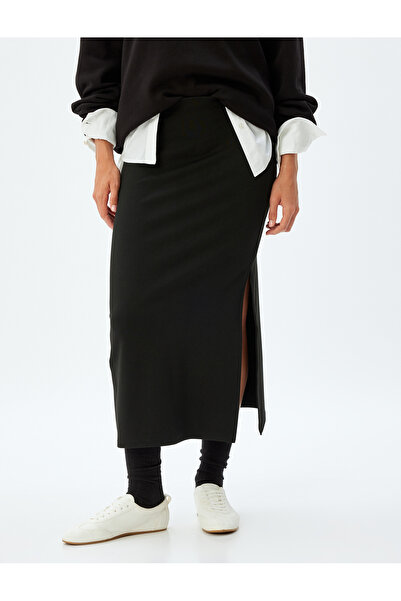 Koton Midi Boy Yırtmaçlı Etek Standart Bel