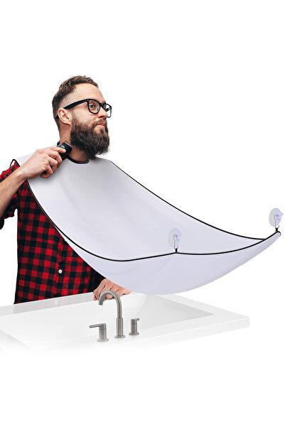 Factorial Sakal Kesme Örtüsü Beyaz Vantuzlu Pratik Saç Traşı Önlüğü Evde Saç Sakal Kesme Örtüsü Berber Makası