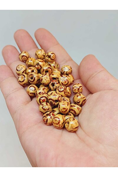 Yasamtohumu خرز خشبي منقوش 8 ملم/50 قطعة (53300)