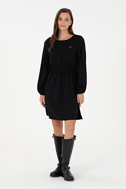 U.S. Polo Assn. Kadın Siyah Mini Boy Dokuma Elbise 50289860-VR046