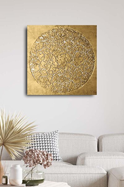 Şehzat Design Kanvas Tablo Baskılı Modern Soyut Altın Renkli Şekiller Ev Ofis...