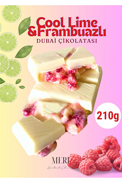 Meri DUBAİ ÇİKOLATASI COOL LIME FRAMBUAZ DOLGULU GERÇEK BEYAZ BÜYÜK VİRAL 210 GRAM EL YAPIMI ÇİKOLATA