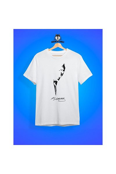 MarkaTurko Tricou alb pentru copii unisex din bumbac pieptănat cu imprimeu Ataturk 1805-b143