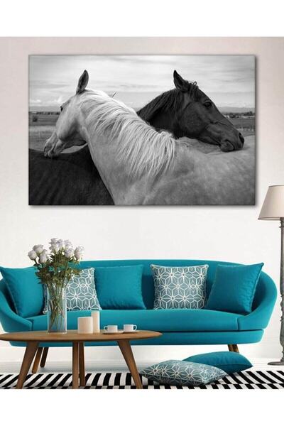 Şehzat Design Siyah Beyaz Atlı Kanvas Tablo