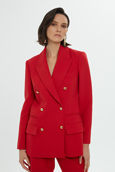 GİZİA Uzun Kollu Omuz Vatkalı Astarlı Kırmızı Ceket